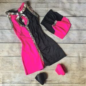 🔥 Curtain Call Black & Pink Sequined Dance Costume